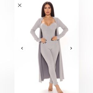 Fashion Nova Light Gray Ribbed Jumpsuit Set